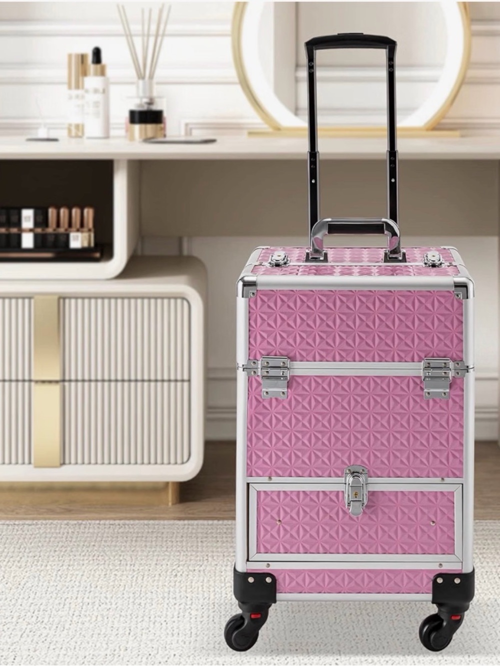 Rolling Makeup Train Case Cosmetic Box Portable Makeup (bundle)